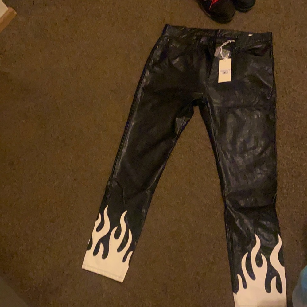 Faux leather flame denim jeans size 36 from MNML